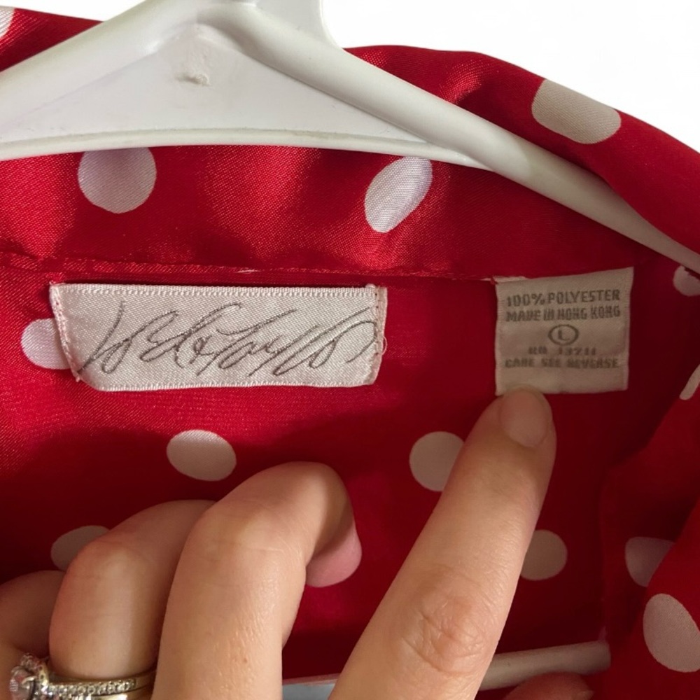 Lord & Taylor Red Polka Dot Satin Button Up Pajama Top Womens Size L - Picture 2 of 4